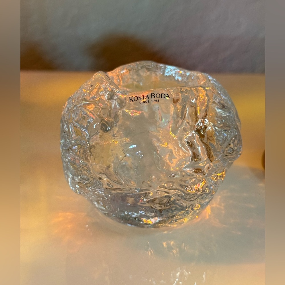 Kosta Boda Crystal Clear snowball Glass Art candle holder PieceIcy elegance